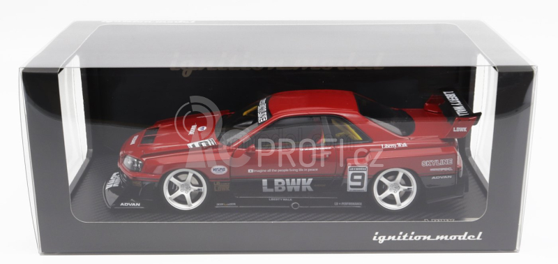 Ignition-model Nissan Skyline Lb-er34 N 9 Super Silhouette Lbwk 1996 1:18 Červená Černá