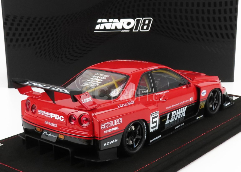 Inno-models Nissan Skyline Gt-r (r34) N 5 Lbwk Super Silhouette 2007 1:18 Červená Černá