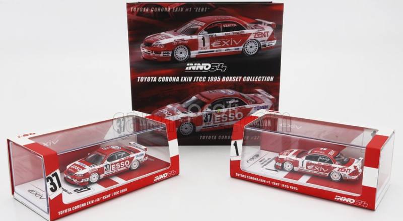 Inno-models Totota Set 2x Corona Exiv Zent N 1 Racing + Esso N 37 Racing 1995 1:64 Červená Bílá