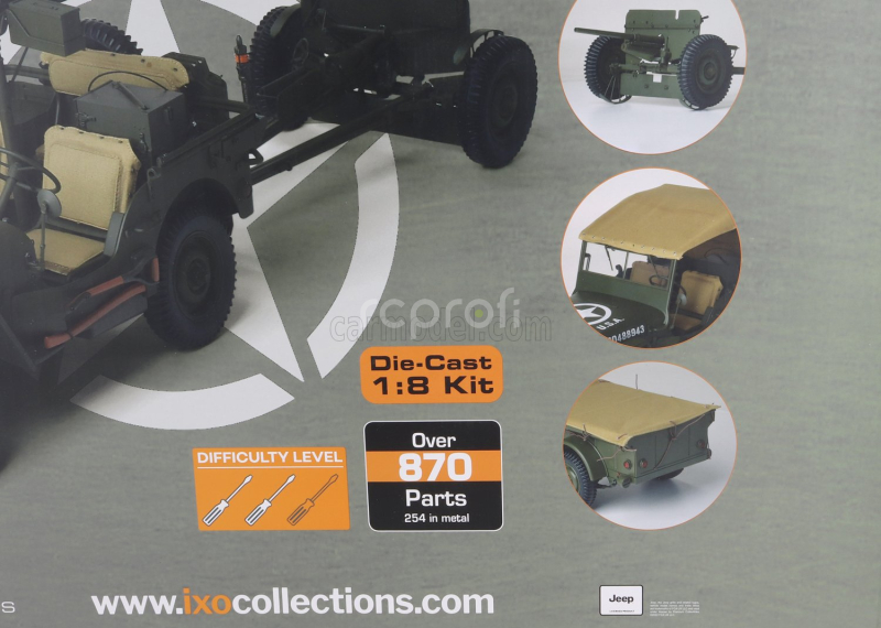 Ixo-models Jeep Willys Usa Army With Trailer 1941 - With Light & Sound Effects 1:8 Vojenská Zelená