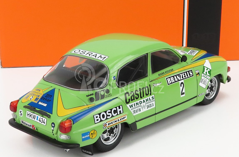 Ixo-models Saab 96 V4 N 2 Rally Sweden 1976 S.blomquist - H.sylvan 1:18 Zelená