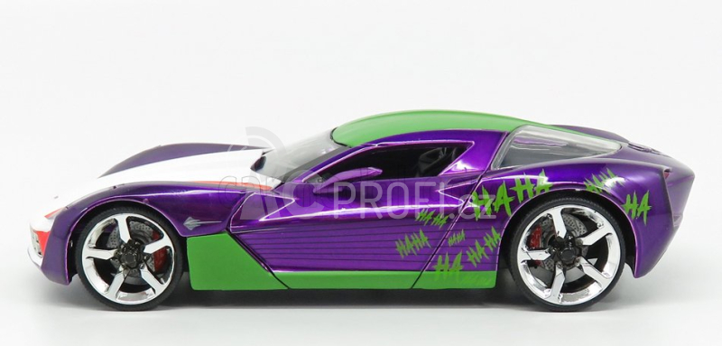 Jada Chevrolet Corvette Stingray With Joker Figure 2009 1:24 Fialová Zelená Bílá