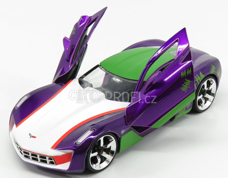 Jada Chevrolet Corvette Stingray With Joker Figure 2009 1:24 Fialová Zelená Bílá