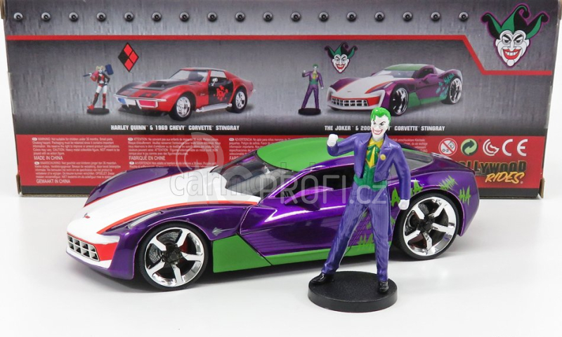 Jada Chevrolet Corvette Stingray With Joker Figure 2009 1:24 Fialová Zelená Bílá