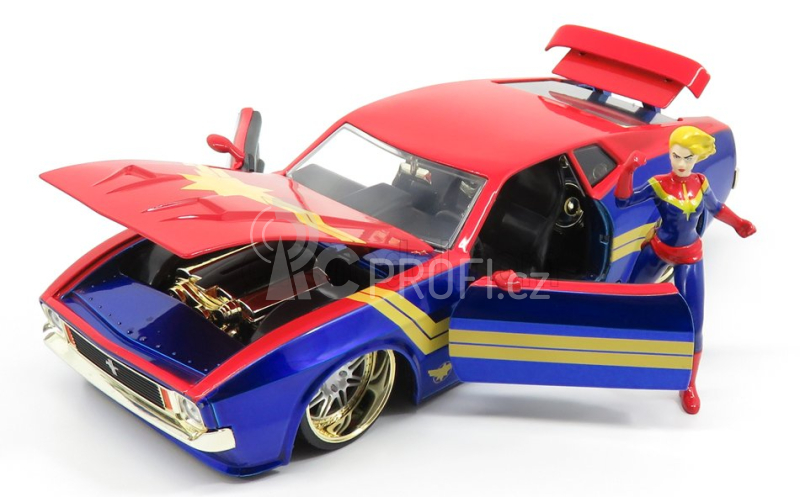 Jada Ford usa Mustang Mach I 1973 With Captain Marvel Figure 1:24 Červená Modrá Žlutá