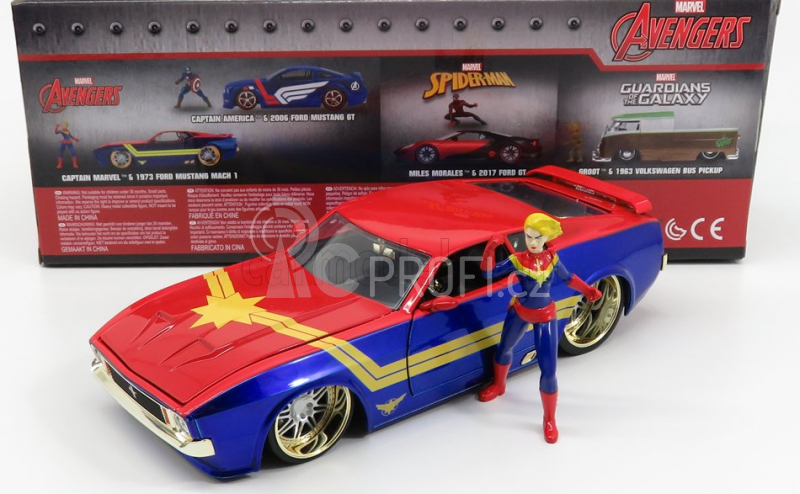 Jada Ford usa Mustang Mach I 1973 With Captain Marvel Figure 1:24 Červená Modrá Žlutá