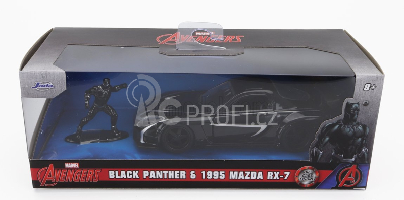 Jada Mazda Rx-7 With Black Panther Figure 1995 1:32 Black