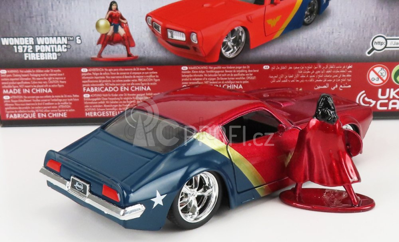 Jada Pontiac Firebird With Wonder Woman Figure 1972 1:32 Červená Modrá