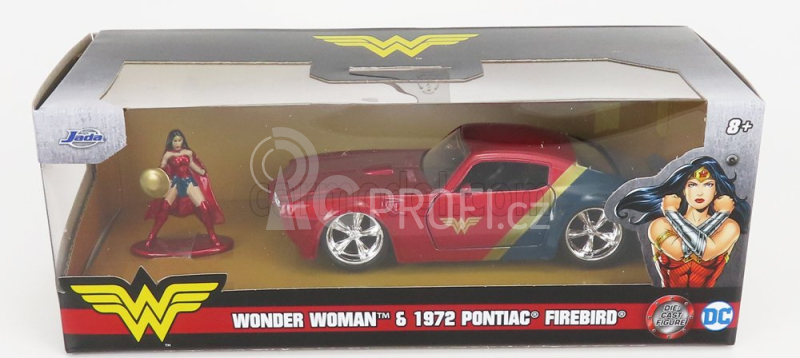 Jada Pontiac Firebird With Wonder Woman Figure 1972 1:32 Červená Modrá