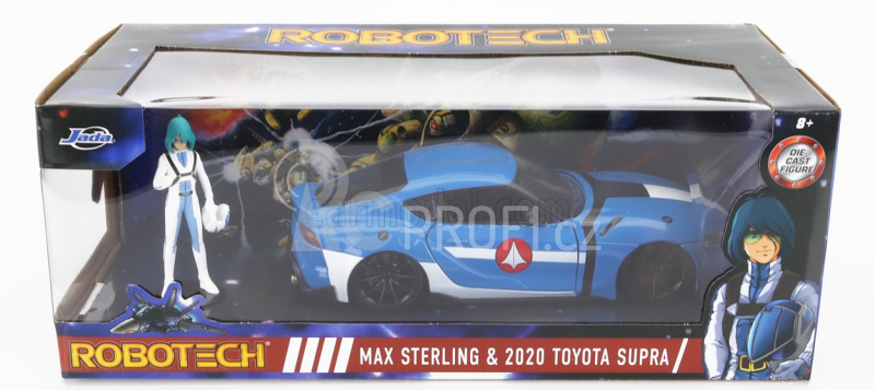 Jada Toyota Supra With Max Sterling Figure Robotech 2020 1:24 Světle Modrá Bílá