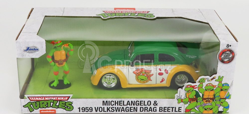 Jada Volkswagen Beetle 1962 - Michelangelo Ninja Turtles - Tartarughe Ninja 1:24 Žlutá Zelená