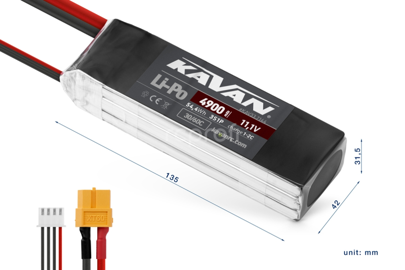 KAVAN Li-Po 4900mAh/11,1V 30/60C Air pack+XT60 plug