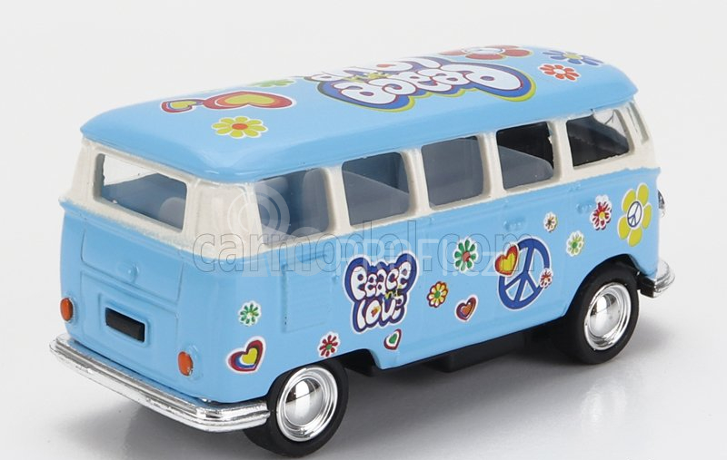 Kinsmart Volkswagen T1 Samba Minibus Flower 1962 - Without Box 1:64 Světle Modrá