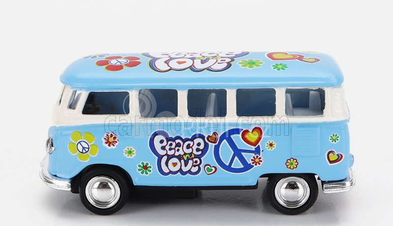 Kinsmart Volkswagen T1 Samba Minibus Flower 1962 - Without Box 1:64 Světle Modrá