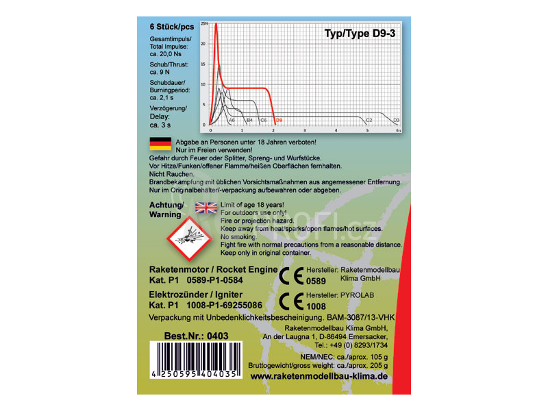 Klima raketový motor D9-3 EL (6ks)
