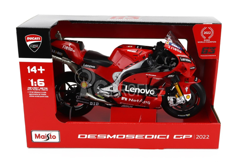 Maisto Ducati Desmosedici Gp22 Team Lenovo N 63 World Champion Motogp Season 2022 Francesco Bagnaia 1:6 Red