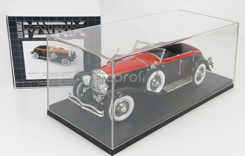 Matrix scale models Duesenberg J Riviera Phaeton By Brunn Cabriolet Open 1934 1:18 Černá Oranžová