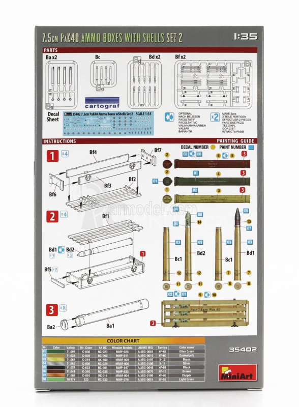 Miniart Accessories Military 7.5cm Pak40 Ammo Boxes With Shells Set 2 1:35 /