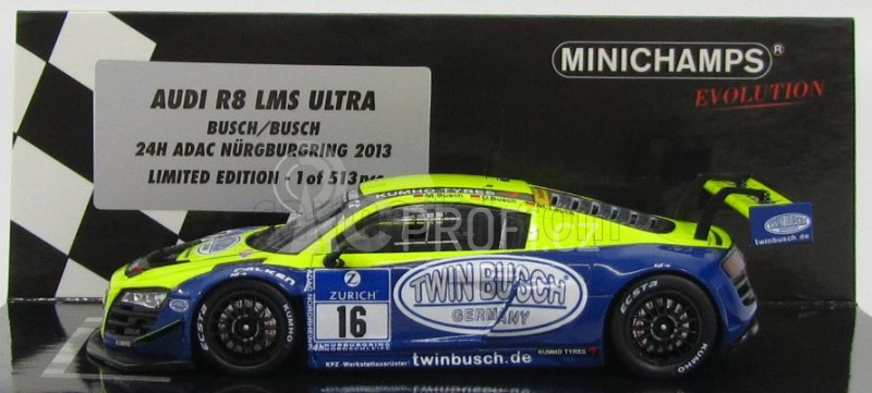 Minichamps Audi R8 Lms Ultra N 16 24h Adac Nurburgring 2013 Busch - Busch 1:43 Žlutá Modrá