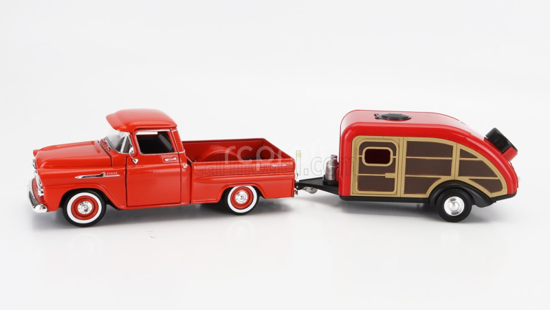 Motor-max Chevrolet Apache Pick-up With Trailer Roulotte 1958 1:24 Tmavě Oranžová