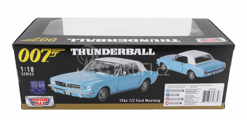 Motor-max Ford usa Mustang Convertible Spider 1967 - 007 James Bond - Thunderball - Operazione Tuono 1:18 Světle Modrá Bílá