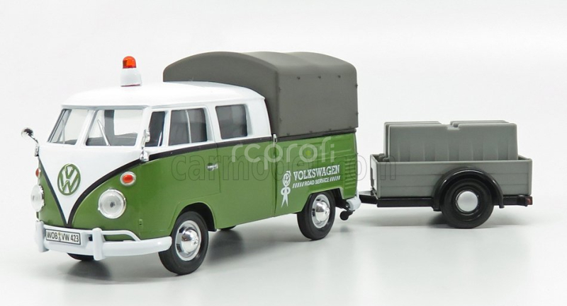 Motor-max Volkswagen T1 Type 2 Double Cabine Pick-up Closed Road Service 1962 With Trailer 1:24