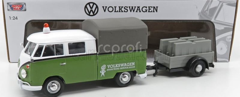 Motor-max Volkswagen T1 Type 2 Double Cabine Pick-up Closed Road Service 1962 With Trailer 1:24