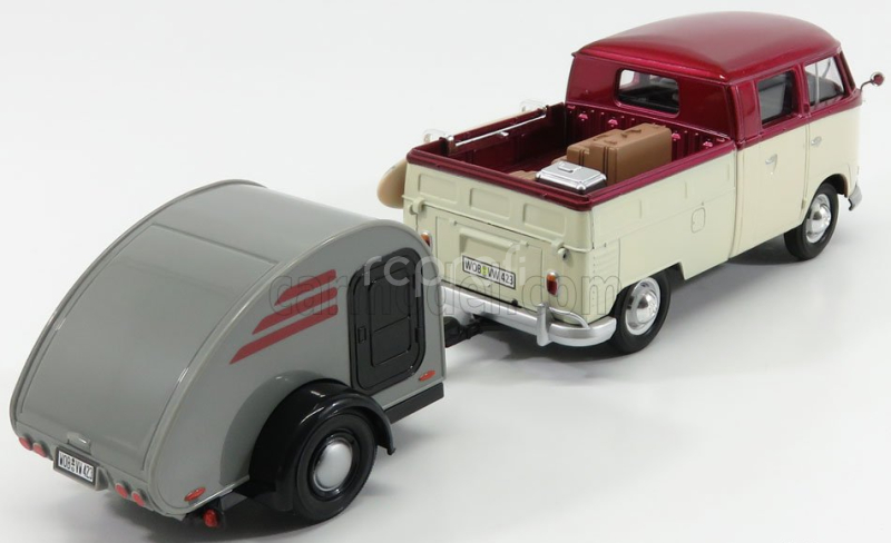 Motor-max Volkswagen T1 Type 2 Double Cabine With Trailer 1962 1:24 Červený Krém