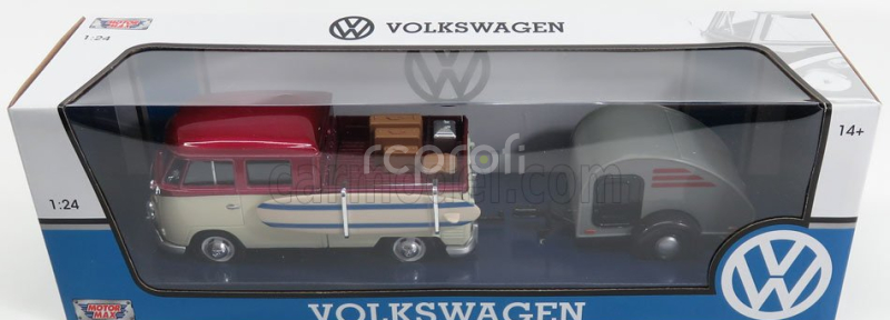 Motor-max Volkswagen T1 Type 2 Double Cabine With Trailer 1962 1:24 Červený Krém