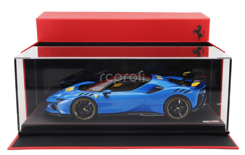 Mr-models Ferrari Sf90 Xx Stradale 2024 - Con Vetrina - With Showcase 1:18 Azzurro Dino - Modrá Žlutá Černá