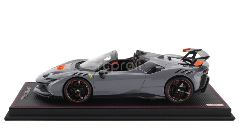 Mr-models Ferrari Sf90 Xx Stradale Spider 2024 - Con Vetrina - With Showcase 1:18 Grigio Nardo - Šedá Oranžová Černá