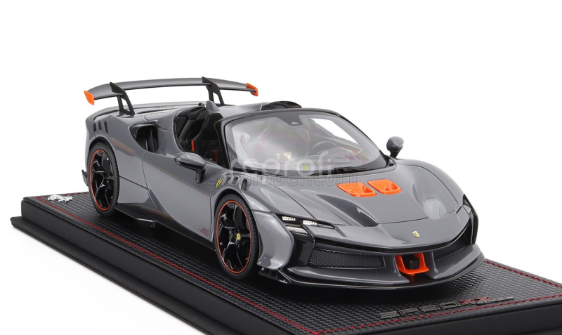 Mr-models Ferrari Sf90 Xx Stradale Spider 2024 - Con Vetrina - With Showcase 1:18 Grigio Nardo - Šedá Oranžová Černá