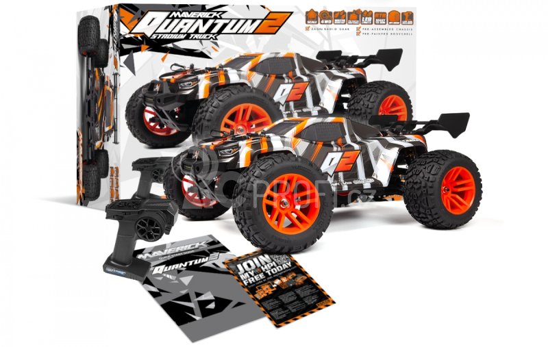 RC auto Quantum2 XT 1/10th Stadium Truck, oranžová