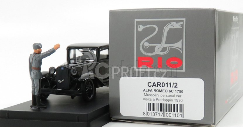 Rio-models Alfa romeo 6c 1750 - Mussolini Personal Car - Visita A Predappio Casa Natale - 1930 - With Figures - Exclusive Carmodel 1:43 Black