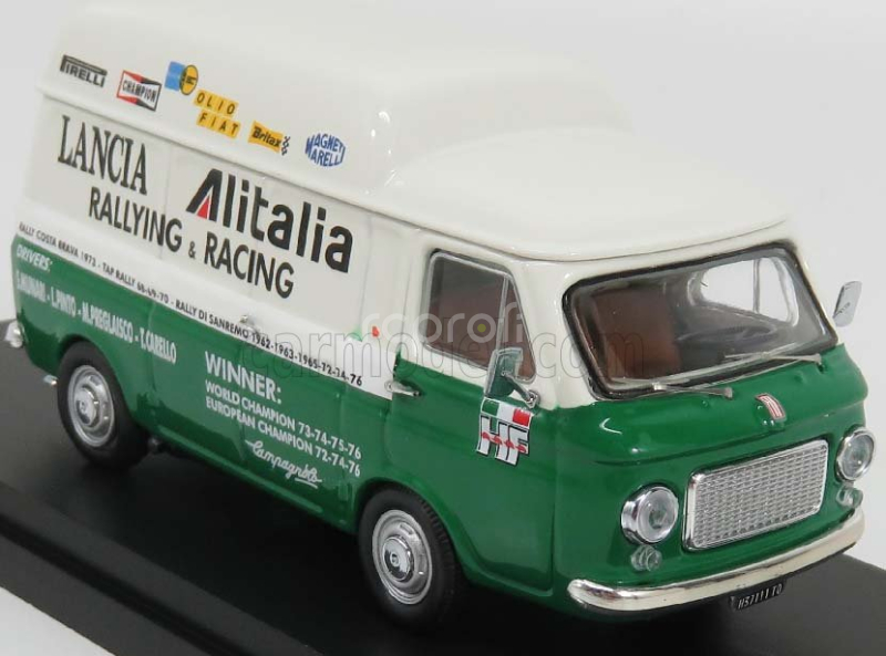 Rio-models Fiat 238 Van Tetto Alto Assistenza Lancia Corse Rally Racing 1975 1:43 Bílá Zelená