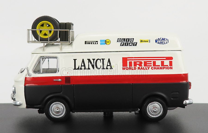 Rio-models Fiat 238 Van Tetto Alto Con Portapacchi - High Roof With Rack - Assistenza Rally Lancia 1973 1:43 Bílá Červená Černá