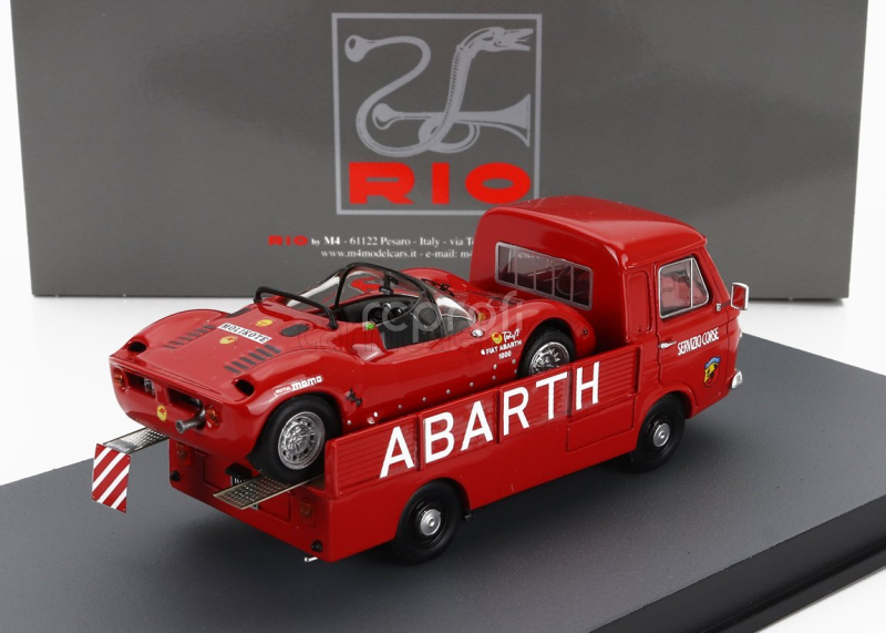 Rio-models Fiat 241 Assistenza Abarth Corse Car Transporter 1970 With Fiat Abarth 1000sp Spider 1:43 Red