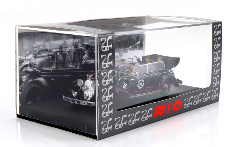 Rio-models Mercedes benz Now With 5 Figures - 770k Open - After Won War Hitler's Car With American Senators - Dachau Germany 25 May 1945 - L'auto Di Hitler Requisita Ed Utilizzata Dai Senatori Americani A Guerra Appena Vinta - Dachau Germania 25 Maggio 1945 1:43 Black