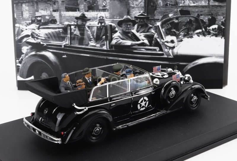 Rio-models Mercedes benz Now With 5 Figures - 770k Open - After Won War Hitler's Car With American Senators - Dachau Germany 25 May 1945 - L'auto Di Hitler Requisita Ed Utilizzata Dai Senatori Americani A Guerra Appena Vinta - Dachau Germania 25 Maggio 1945 1:43 Black