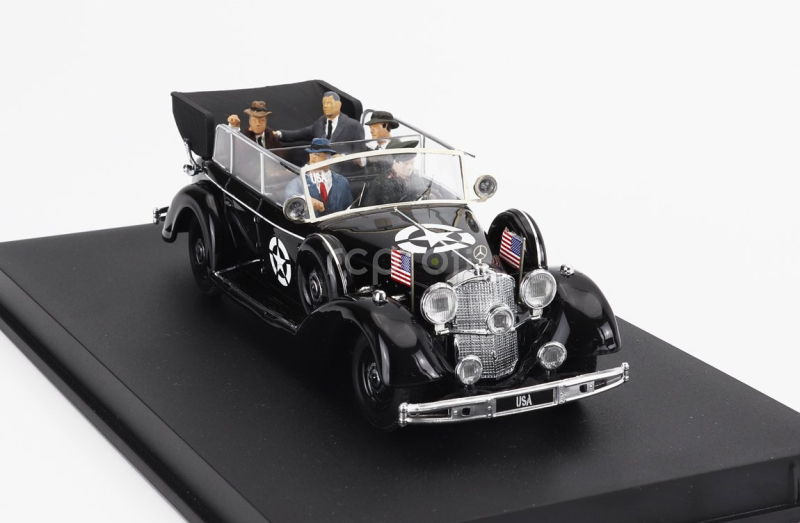 Rio-models Mercedes benz Now With 5 Figures - 770k Open - After Won War Hitler's Car With American Senators - Dachau Germany 25 May 1945 - L'auto Di Hitler Requisita Ed Utilizzata Dai Senatori Americani A Guerra Appena Vinta - Dachau Germania 25 Maggio 1945 1:43 Black