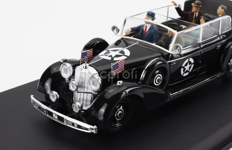 Rio-models Mercedes benz Now With 5 Figures - 770k Open - After Won War Hitler's Car With American Senators - Dachau Germany 25 May 1945 - L'auto Di Hitler Requisita Ed Utilizzata Dai Senatori Americani A Guerra Appena Vinta - Dachau Germania 25 Maggio 1945 1:43 Black