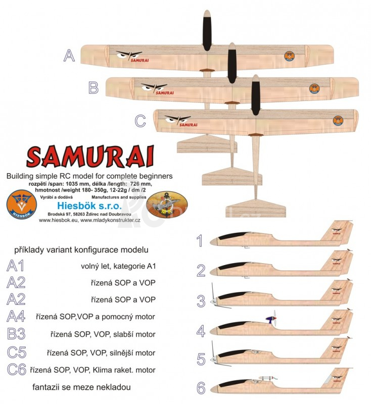 SAMURAI stavebnice RC modelu, rozpětí 1035-1265mm, Hiesb.