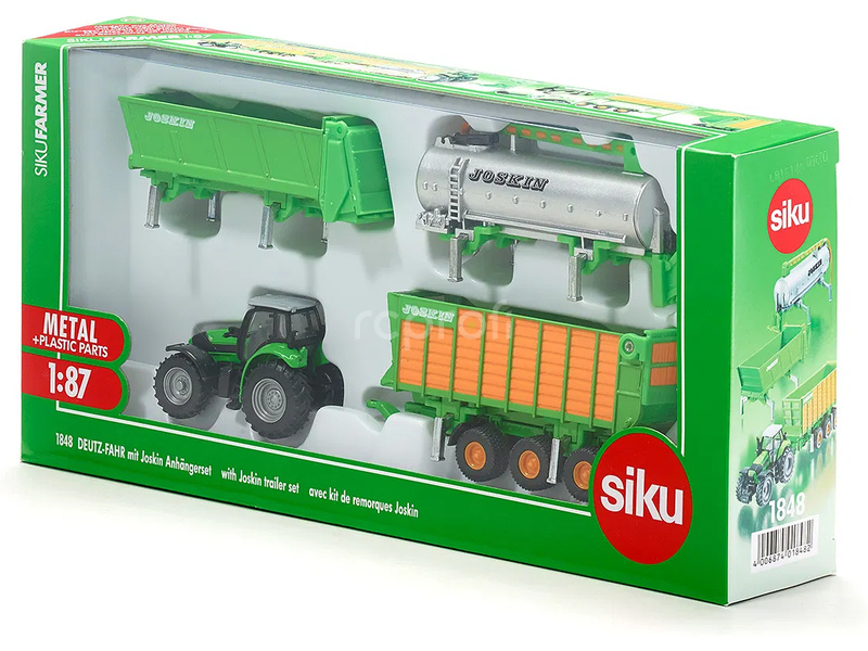 SIKU Farmer - Deutz se sadou přívěsů Joskin 1:87