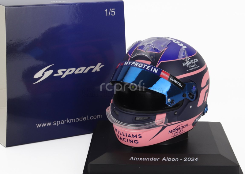 Spark-model Bell helmet Casco Helmet F1 Alexander Albon Team Williams Racing N 23 Season 2024 1:5 Modrá Růžová