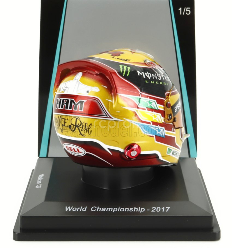 Spark-model Bell helmet Casco Helmet F1 Lewis Hamilton World Champion Team Amg Petronas W08 N 44 Winner Mexico Gp 2017 1:5 Žlutá