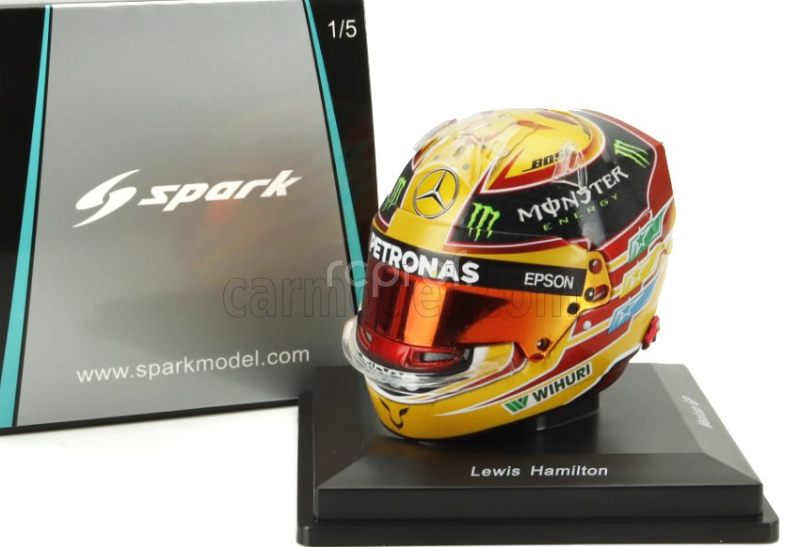 Spark-model Bell helmet Casco Helmet F1 Lewis Hamilton World Champion Team Amg Petronas W08 N 44 Winner Mexico Gp 2017 1:5 Žlutá