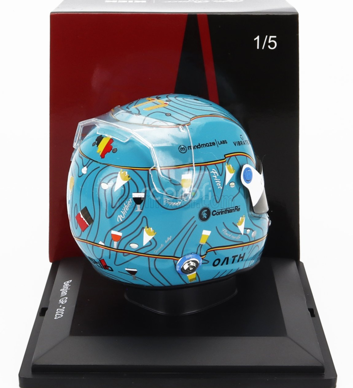 Spark-model Bell helmet F1  Casco Helmet Alfa Romeo C43 Team Stake N 77 Belgium Gp 2023 Valtteri Bottas 1:5 Světle Modrá