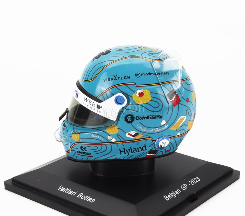 Spark-model Bell helmet F1  Casco Helmet Alfa Romeo C43 Team Stake N 77 Belgium Gp 2023 Valtteri Bottas 1:5 Světle Modrá