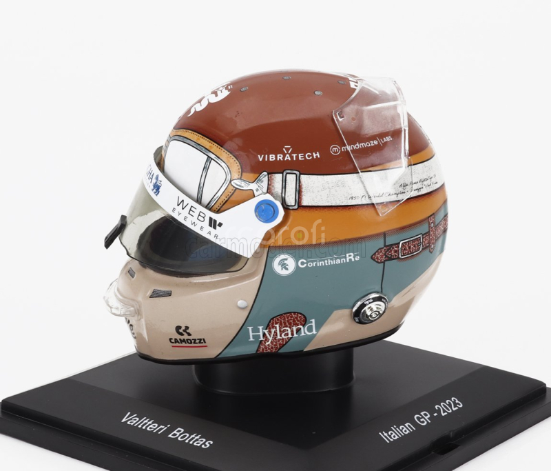 Spark-model Bell helmet F1  Casco Helmet Alfa Romeo C43 Team Stake N 77 Monza Italy Gp 2023 Valtteri Bottas 1:5 Červená Černá Zlatá