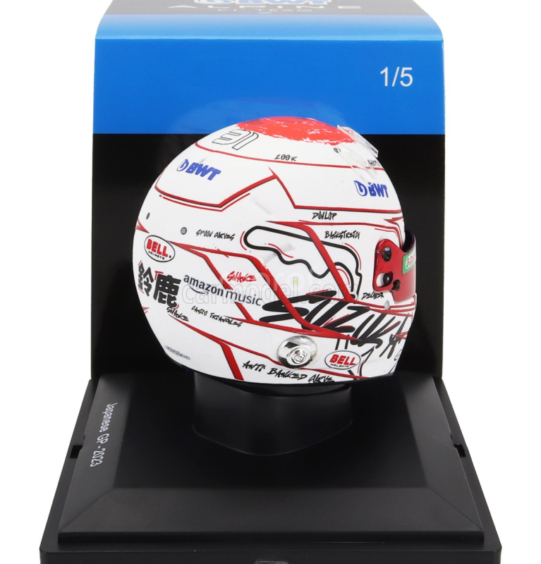 Spark-model Bell helmet F1  Casco Helmet Renault A523 Team Bwt Alpine N 31 Japan Gp 2023 Esteban Ocon 1:5 Bílá